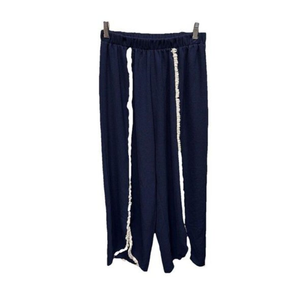 Green Envelope Los Angeles Pants Women Blue Side Slit Tassel M Elastic Waist